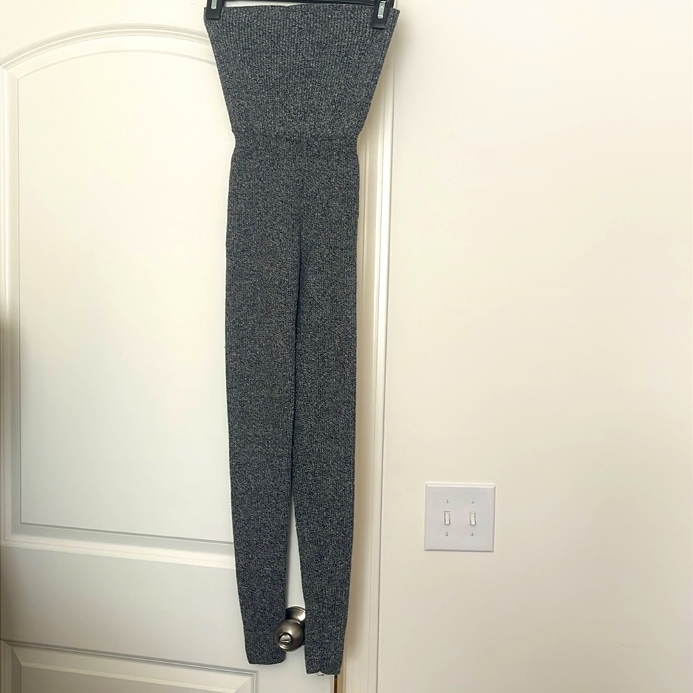 Aerie Gray Textured Sweater Fold Top Leggings Tights Size S